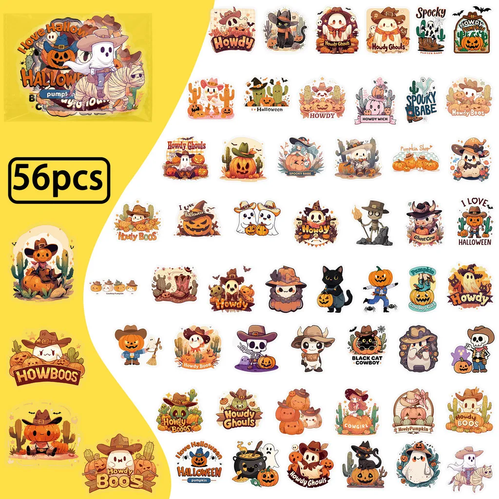 56 piezas nuevas pegatinas transparentes de vaquero de Halloween para mascotas-materiales DIY de dibujos animados lindos para diarios de mano BulingBulingStickers Store