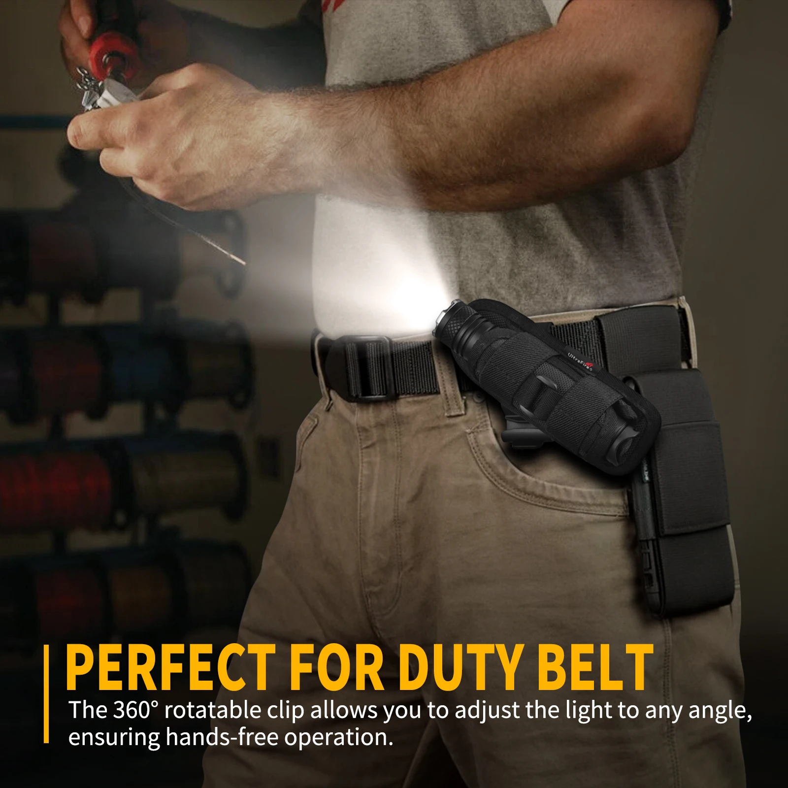 UltraFire T4 Tactical Flashlight 1200LM USB Rechargeable LED Torch with Duty Belt Holster Portable EDC Light for Police Military