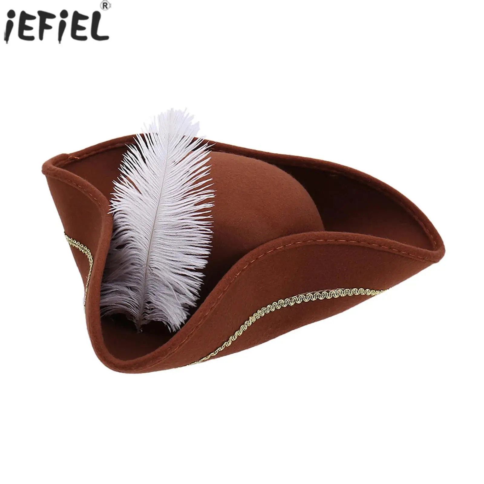 

1Pc Pirate Hat Halloween Feathered Pirate Captain Cosplay Hat Adorned With Gold Braided Tape Headwear Cosplay Pirate Hat