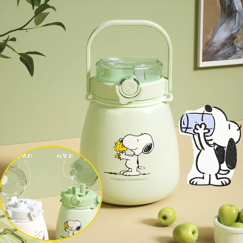 

900ml Snoopy Thermos Cup Stainless Steel Water Cup Cartoon Straw Large Capacity Insulated Tumbler Students Portable Vacuum Flask