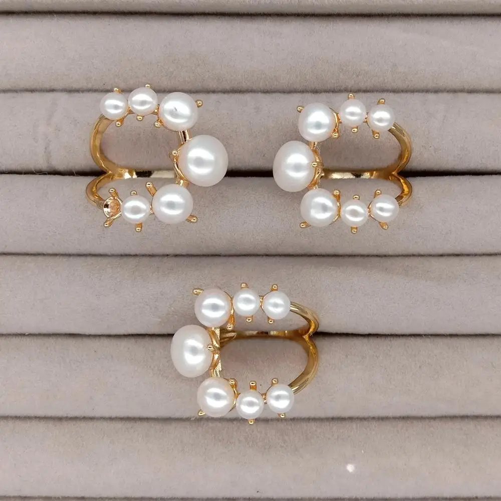 

5 PCS Freshwater Cultured White Pearl Ring White Gold Plated Ring Women Jewelry For Wedding Party