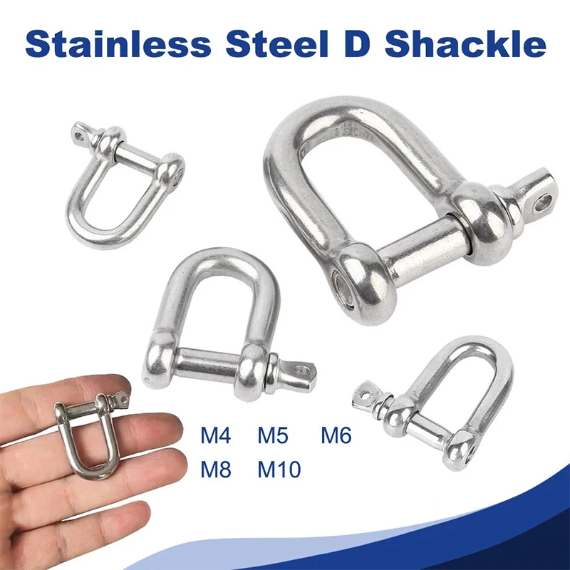 2PCS 304 Straight D Shackle Short Stainless Steel Durable Marine Boat Rigging Hardware D Type Shackle Hooks M4 M5 M6 M8 M10