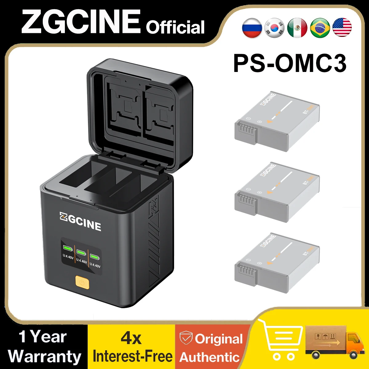 Портативный зарядный кейс ZGCINE на 3 слота с быстрой зарядкой USB-C PD для DJI Osmo Action 3 4 5 Pro 6 Osmo 360