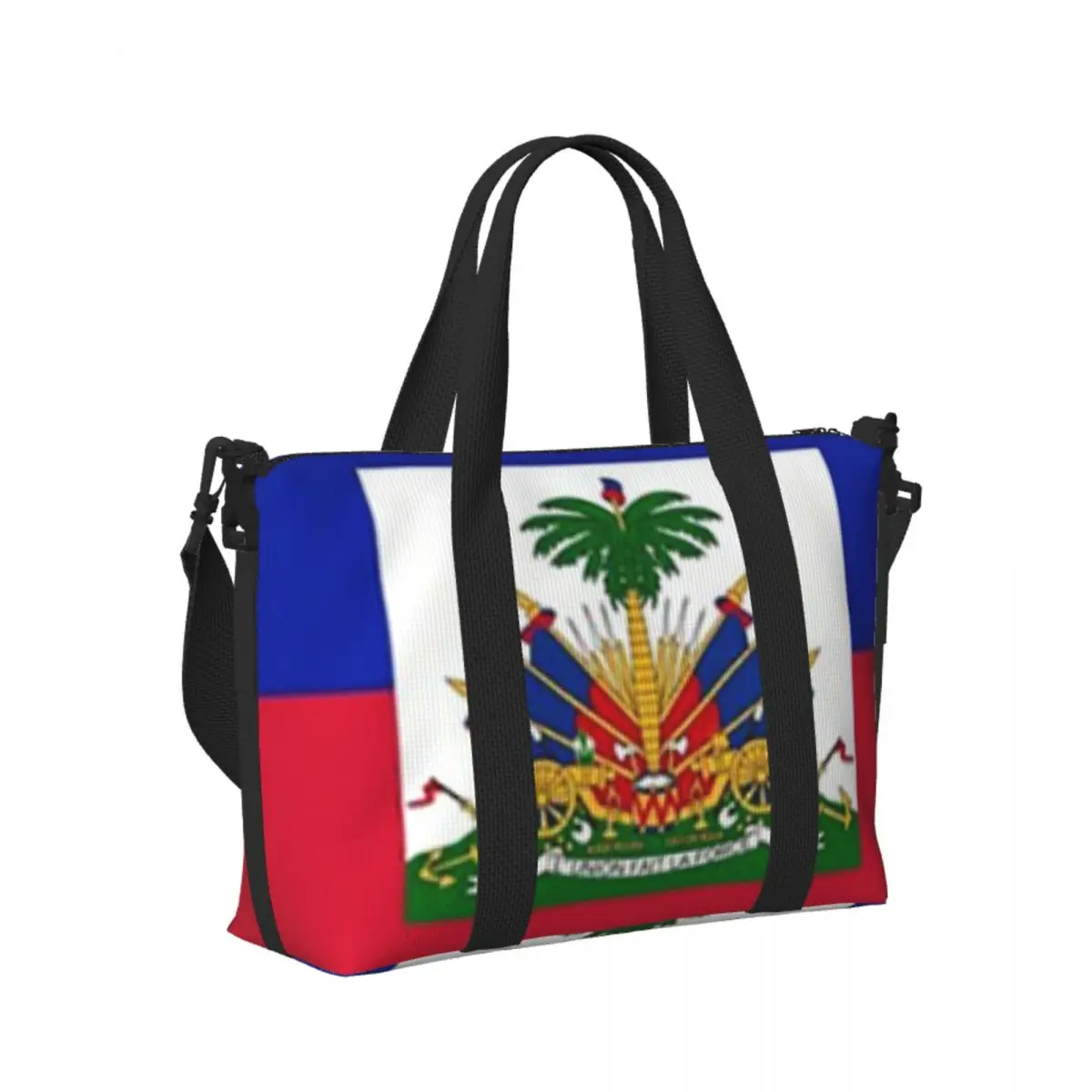 

Custom Flag Of Haiti Haitian Beach Travel Bag Large Capacity Tote Bags for Gym Yoga Women Shopping Duffle Shoulder Bag