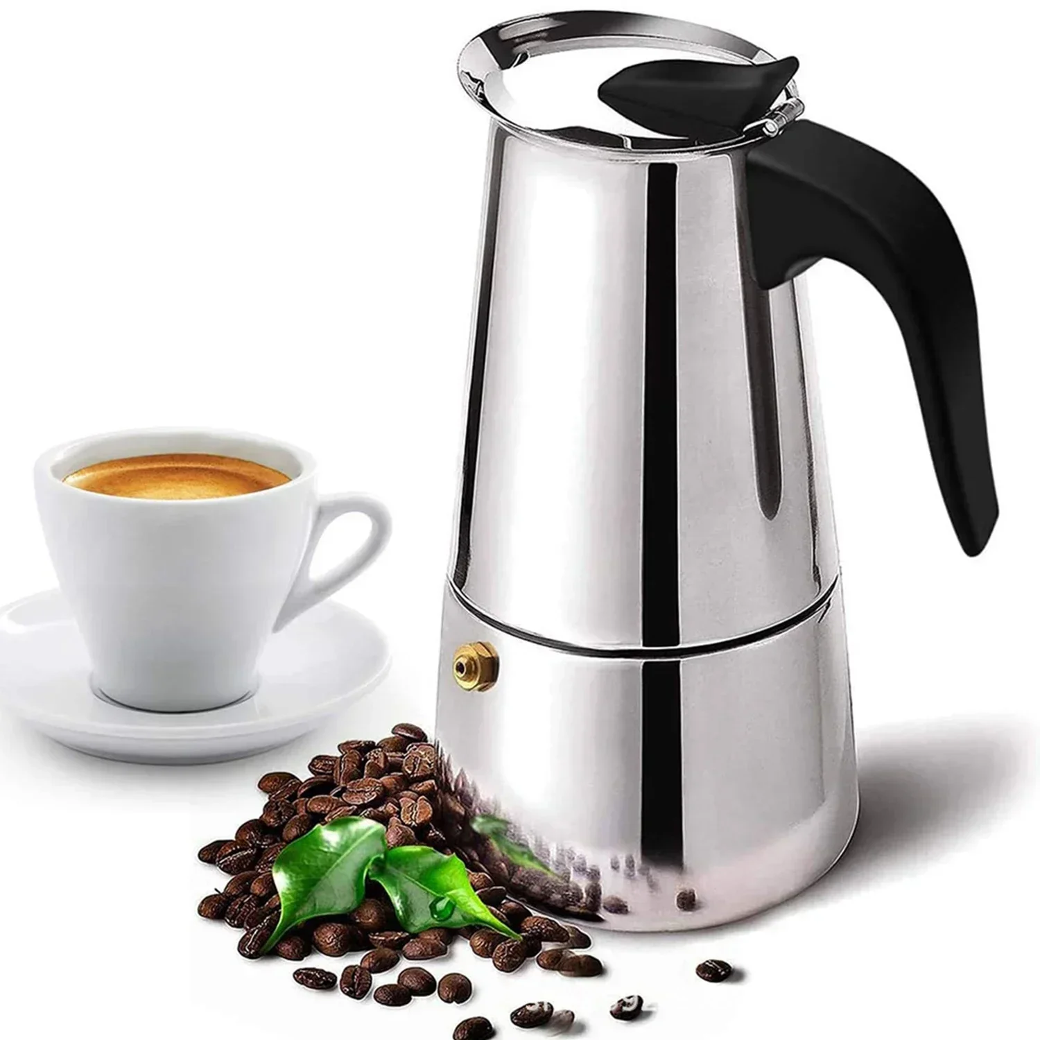 Cafetera Moka clásica de acero inoxidable, cafetera Espresso estilo americano, 2 ~ 12 tazas de capacidad (100 ~ 600 ML)