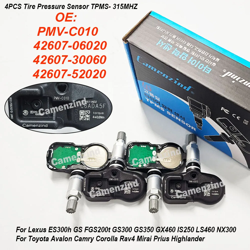 

4 датчика давления в шинах TPMS PMV-C010 42607-30040 42607-06020 315 МГц для Toyota Avalon Camry Corolla Highlander Prius Rav4