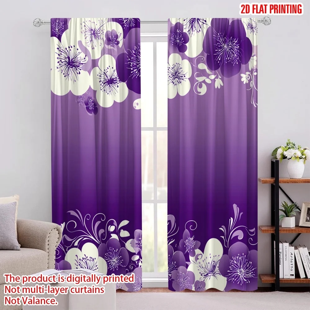 2 Stück 2D-Flachdruck-Szenenvorhänge, lila Blumen-Wirbel-Bordüre, digital bedruckte Polyester-Vorhänge, Party-Dekorationen, Verwendung für Fotos