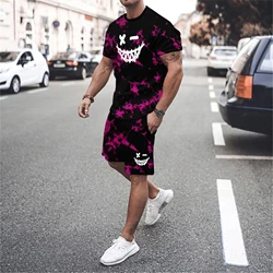 Men's printed suit casual men's oversized T-shirt beach shorts sportswear round neck sportswear suit clothing