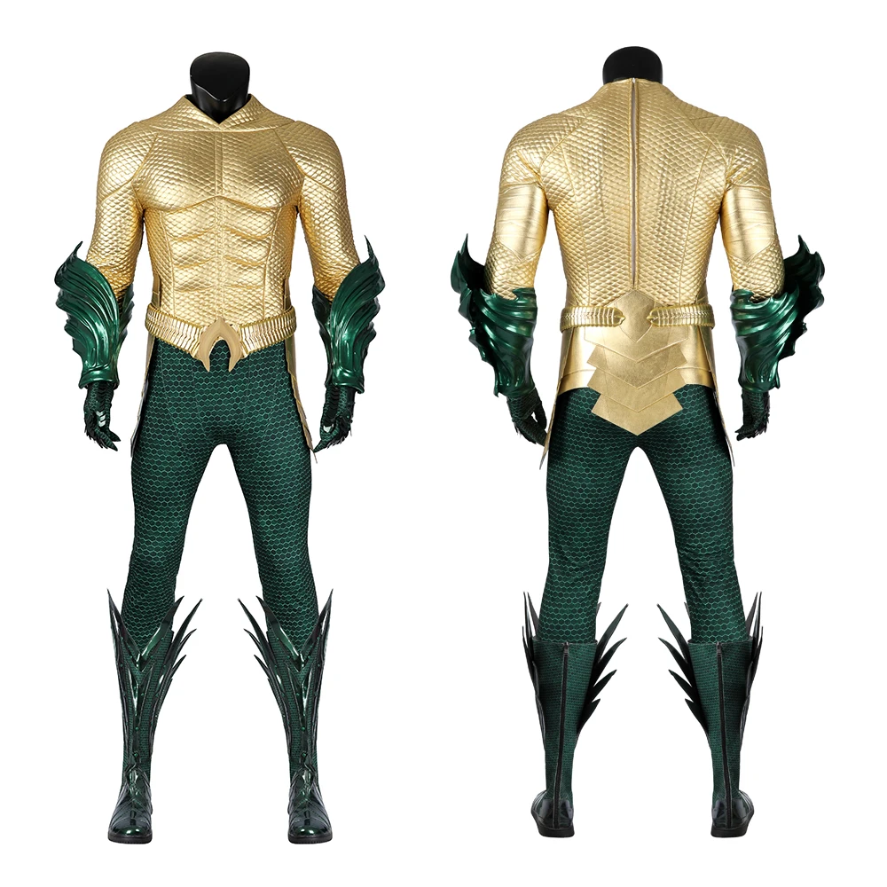 

Aquaman Cosplay Costume Superhero Arthur Curry Armor Suit Golden Leather Bodysuit Halloween Party Comic Con Gift Outfit Any Size