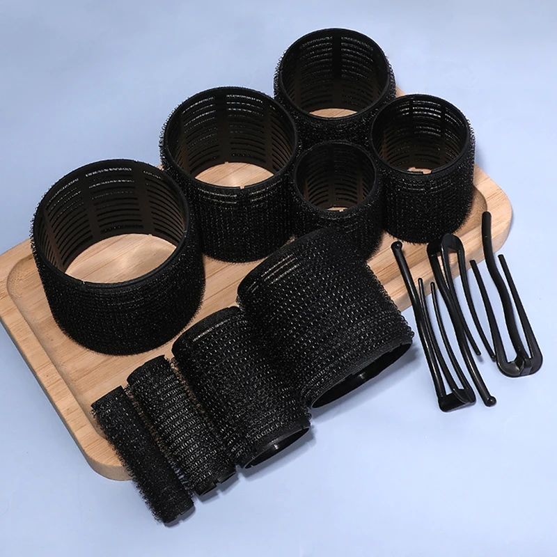 Black Self-Adhesive Hair Root Curler Rollers with Clips Lazy Styling Curling Hair Accessories for Women Fluffy Hair Tool