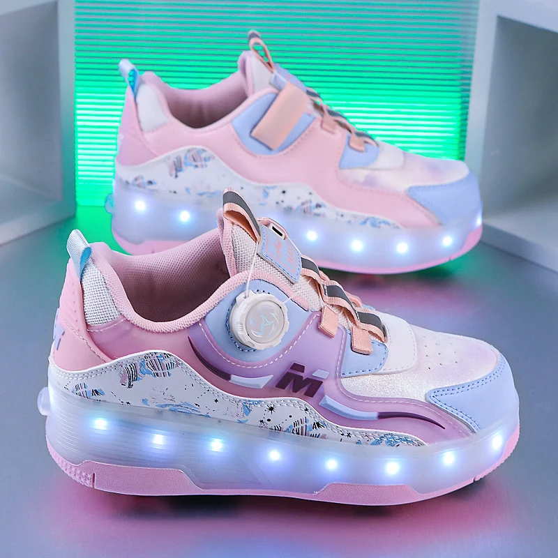 

2-Wheel Roller Sneakers (Girls): Invisible Light-Up Roller Skates, Kids' Sports Shoes with Hidden Wheels