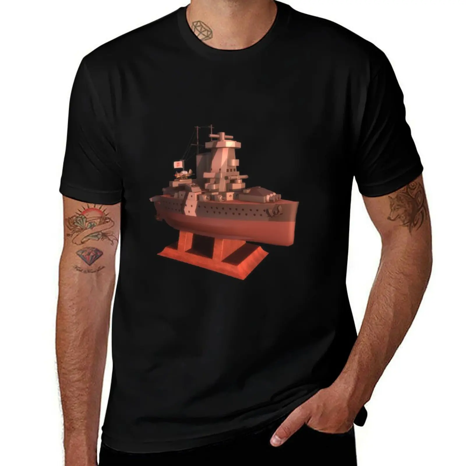 Chibi Graf Spee Pedestal T-Shirt Casual Loose Short Sleeve Tee for Men
