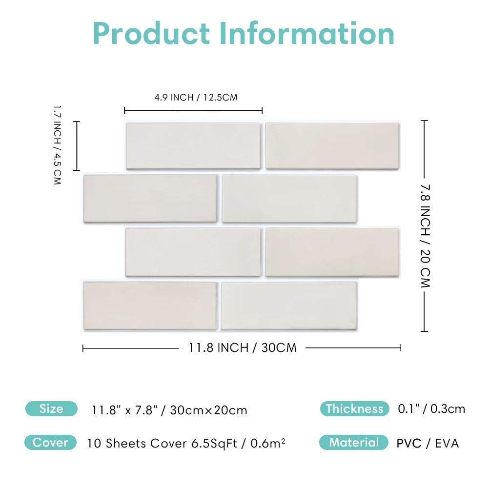 18PCS 3D Beige Subway Wall Panels, 30x20cm, Peel and Stick PVC Tiles, Waterproof, Decorative Wall Covering for Kitchen, Entryway