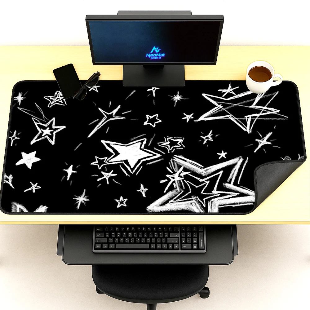 Starry Table Mat Large Black White Desk Mousepad 160x60cm Office Gaming Accessories Stain Resistant 1200x600mm Thick Workstation