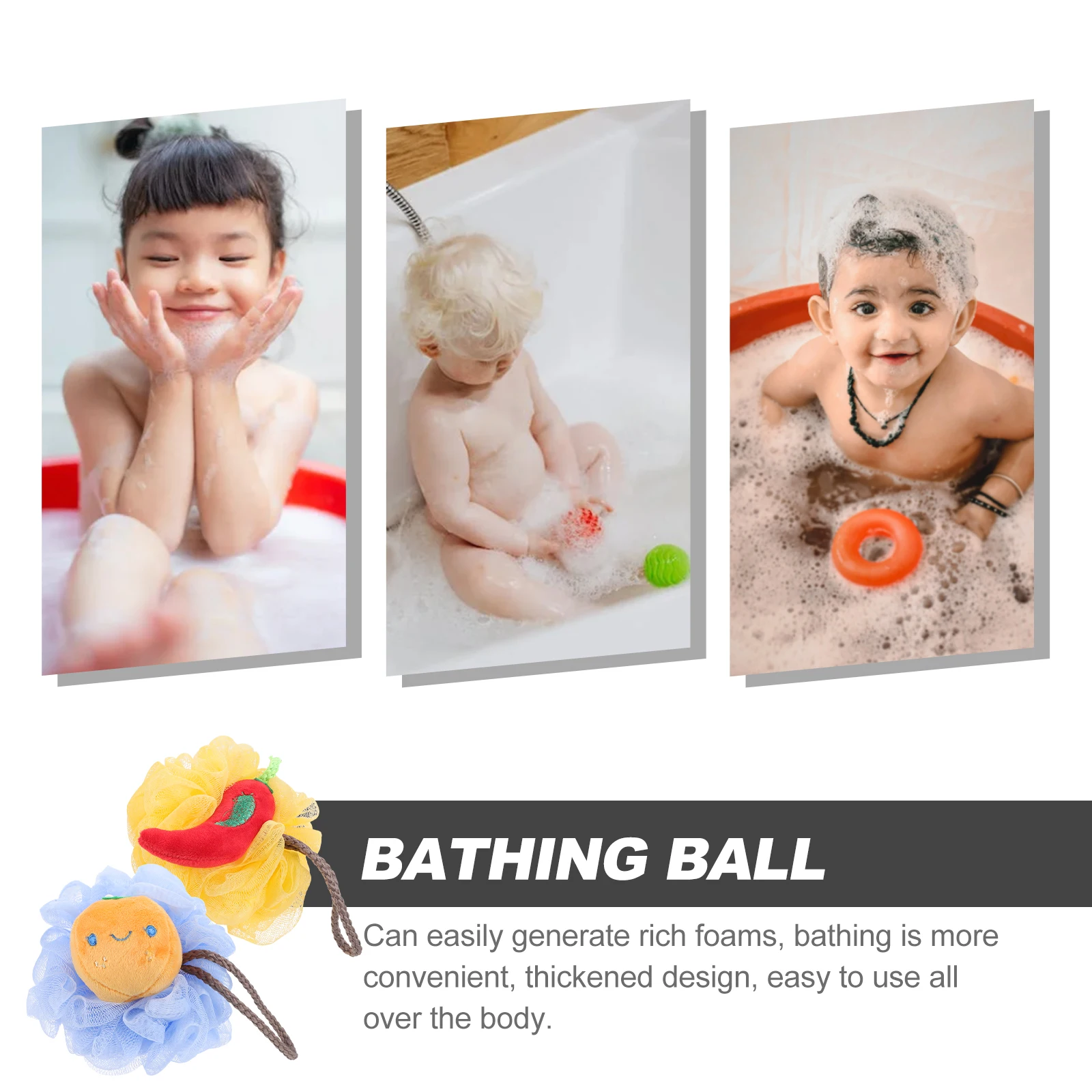 

2pcs Adorable Fruit Supple Skin-Friendly Bathing Ball Exfoliating Shower Scrubber Shower Accessories Rich Foaming Bath Ball Bath