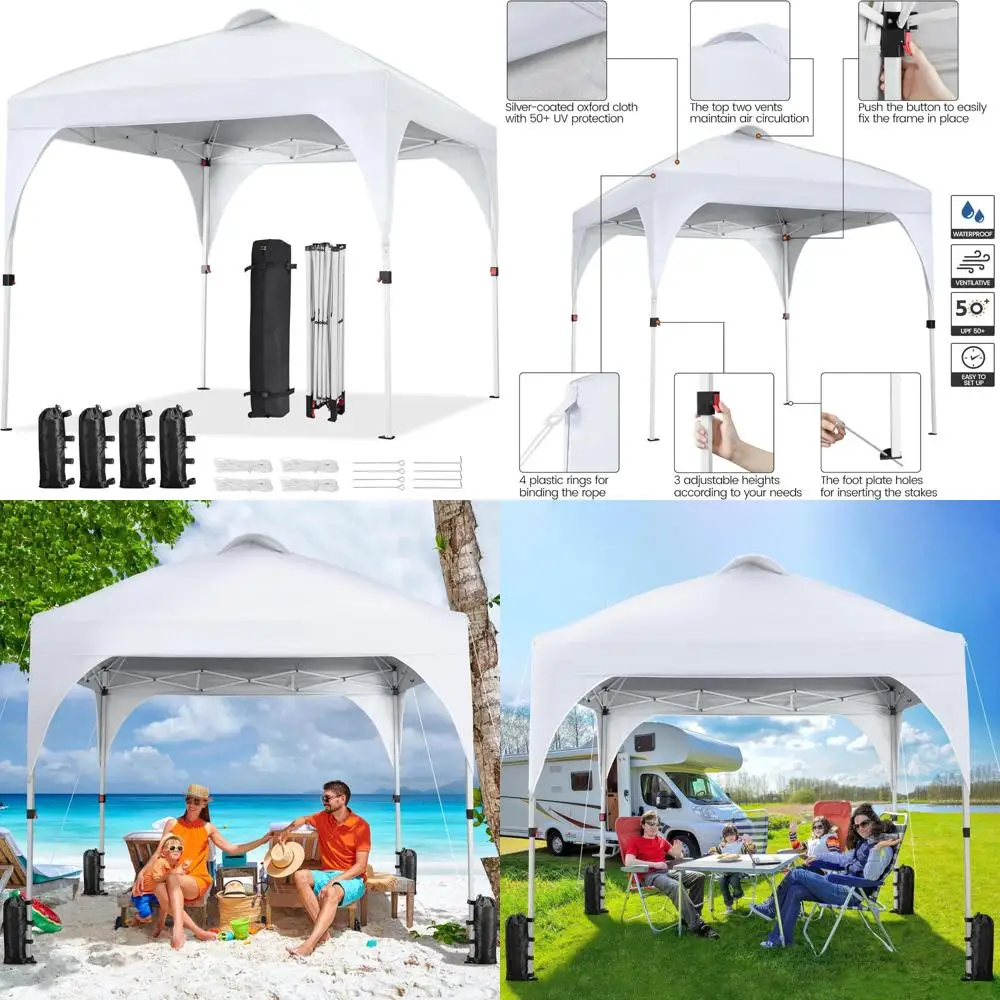 

8x8 Instant Pop Up Canopy Tent with Ventilation, Easy Setup, Wheeled Bag, 4 Sandbags, 8 Stakes for Outdoor Sun Shelter