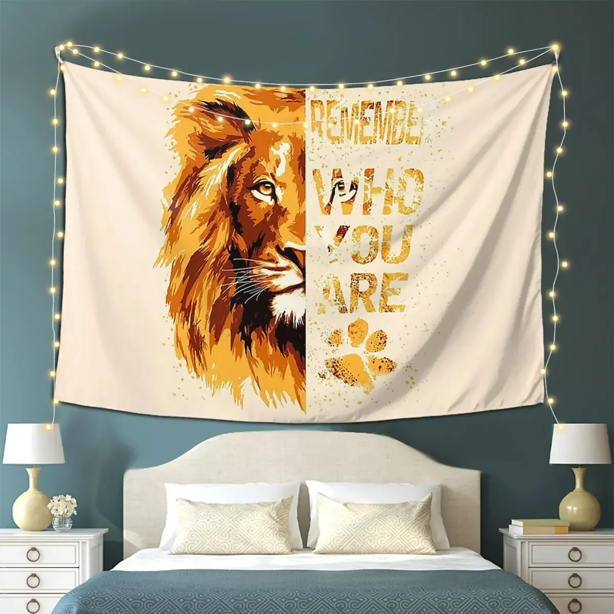 Remember WHO YOU ARE Lion Tapestry Decoration Art Aesthetic Tapestries for Bedroom Decor Home Funny Wall Cloth Wall Hanging