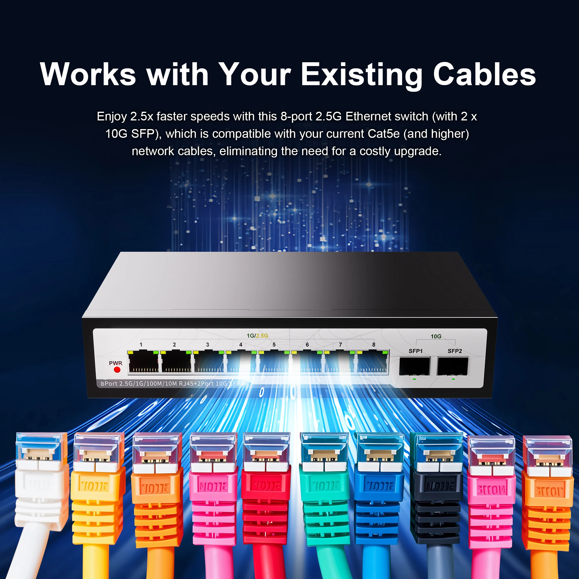 2.5G ネットワークスイッチ 8 ポート Cat スティックギガビット LAN スプリッタハブ 10000Mbps 2x10G SFP スイッチ NAS 用