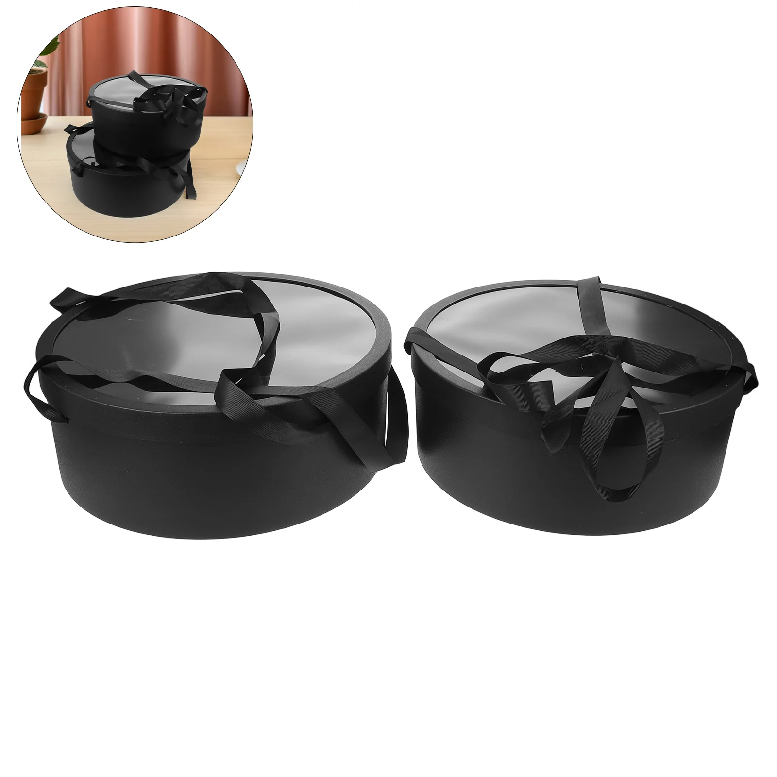 

2Pcs Round Fruit Flower Gift Box Packaging with Long Handle for Wedding Birthday Valentines Day Proposal Party Floral