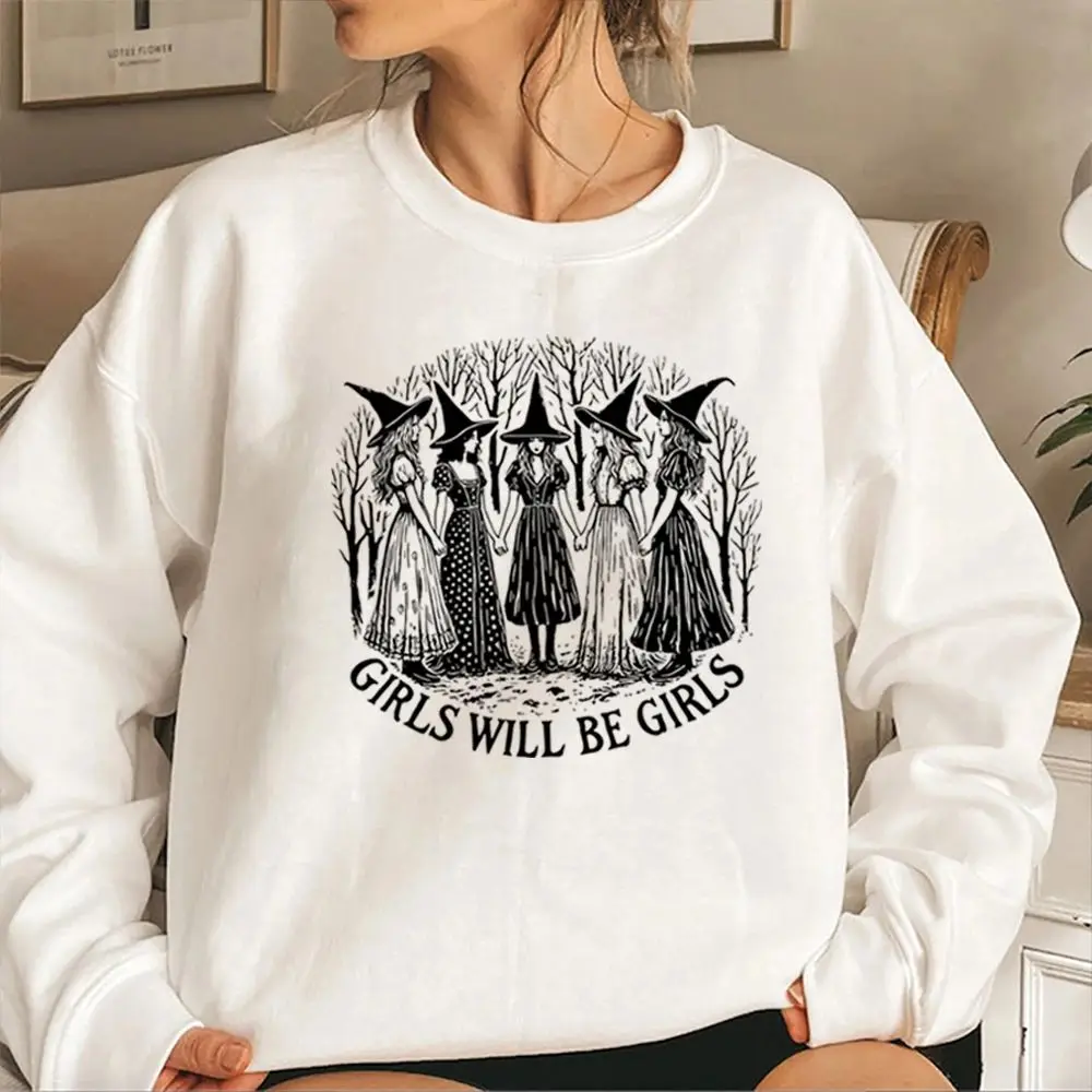 Loween Girls Will Be Girls Sweat-shirt de sorcière drôle et convivial pour femme d'automne, idéal pour les occasions festives
