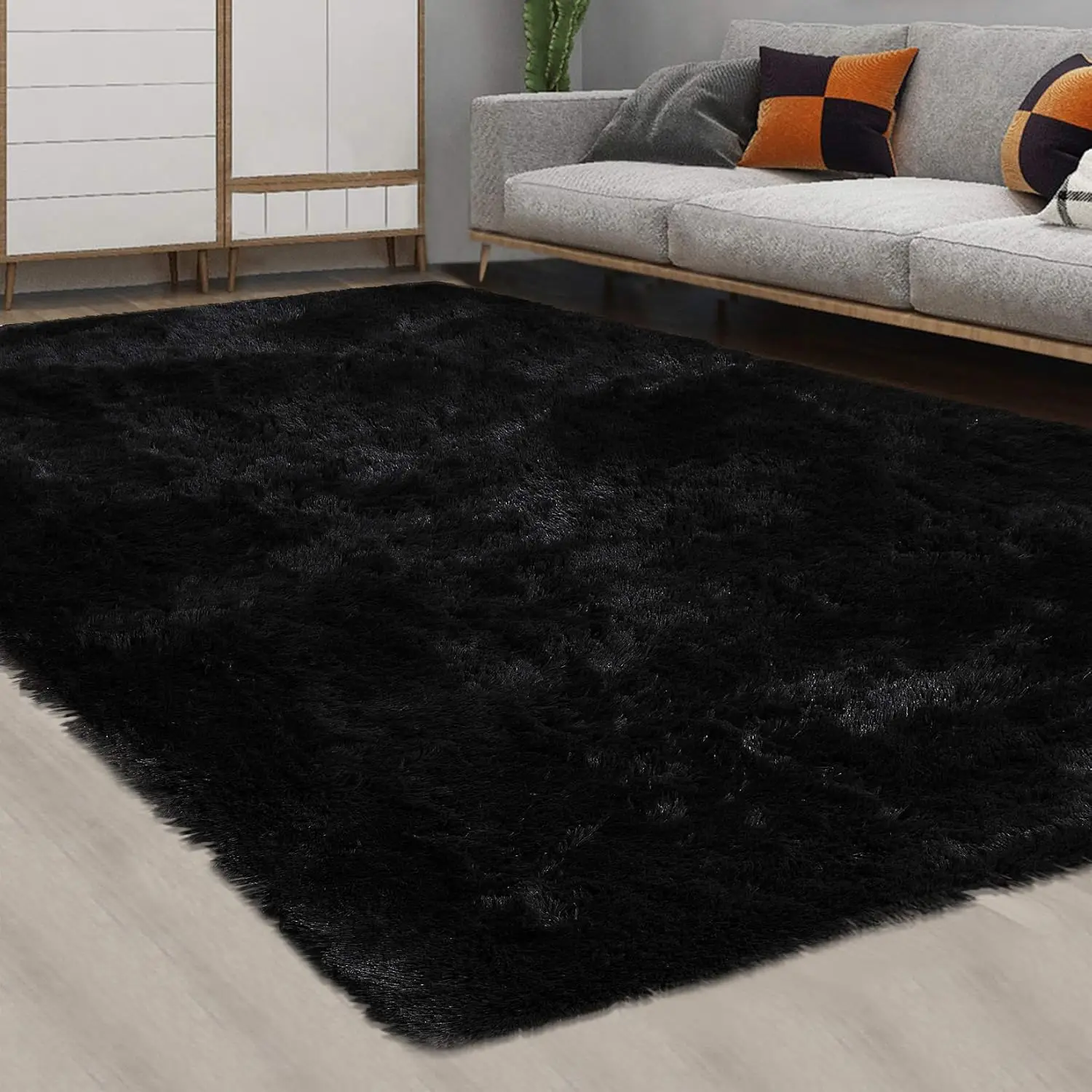 

Пушистый ковер Shag Fluffy 8' x 10' (2,4 x 3 м), очень мягкий плюшевый ковер для спальни, гостиной, детской комнаты, черный