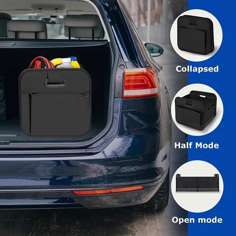 Collapsible 600D Oxford Car Trunk Organizer with Reinforced Handles & Multi-Compartments. Fits All Cars, SUVs, Vans.