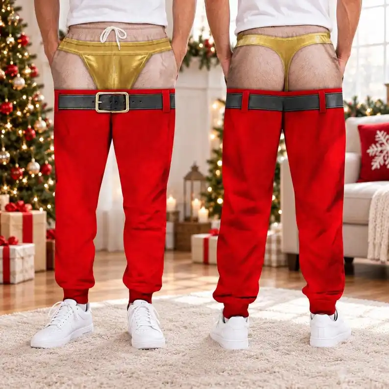 Fun Santa Claus Furry Buttocks Sleeping Pants, Underwear Optical Illusion Sports Pants, Christmas Gifts for Friends