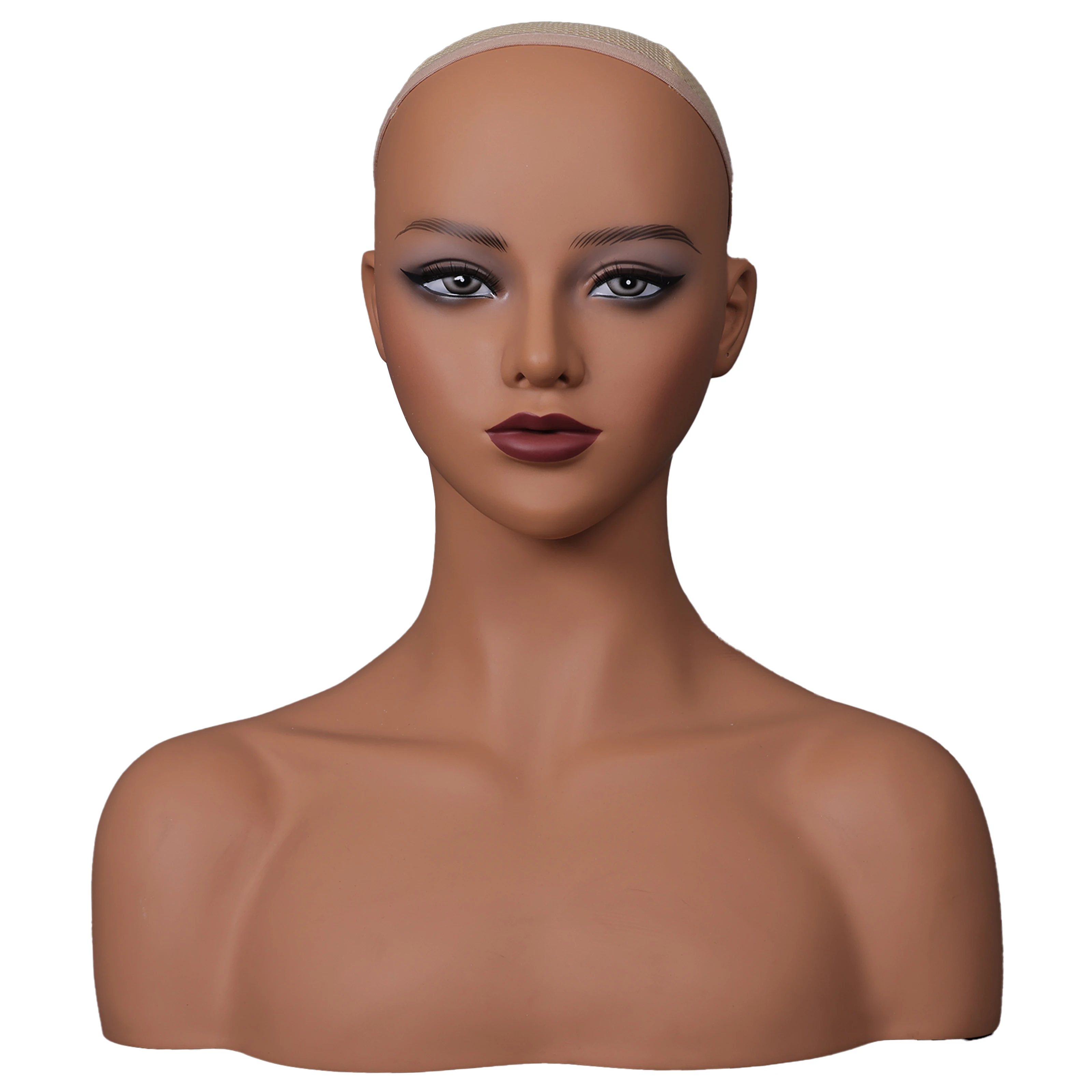 

Pvc Mannequin Head With Shoulders Female African Realistic Plastic Manikin Head Stand Display Heads For Wigs Making Styling