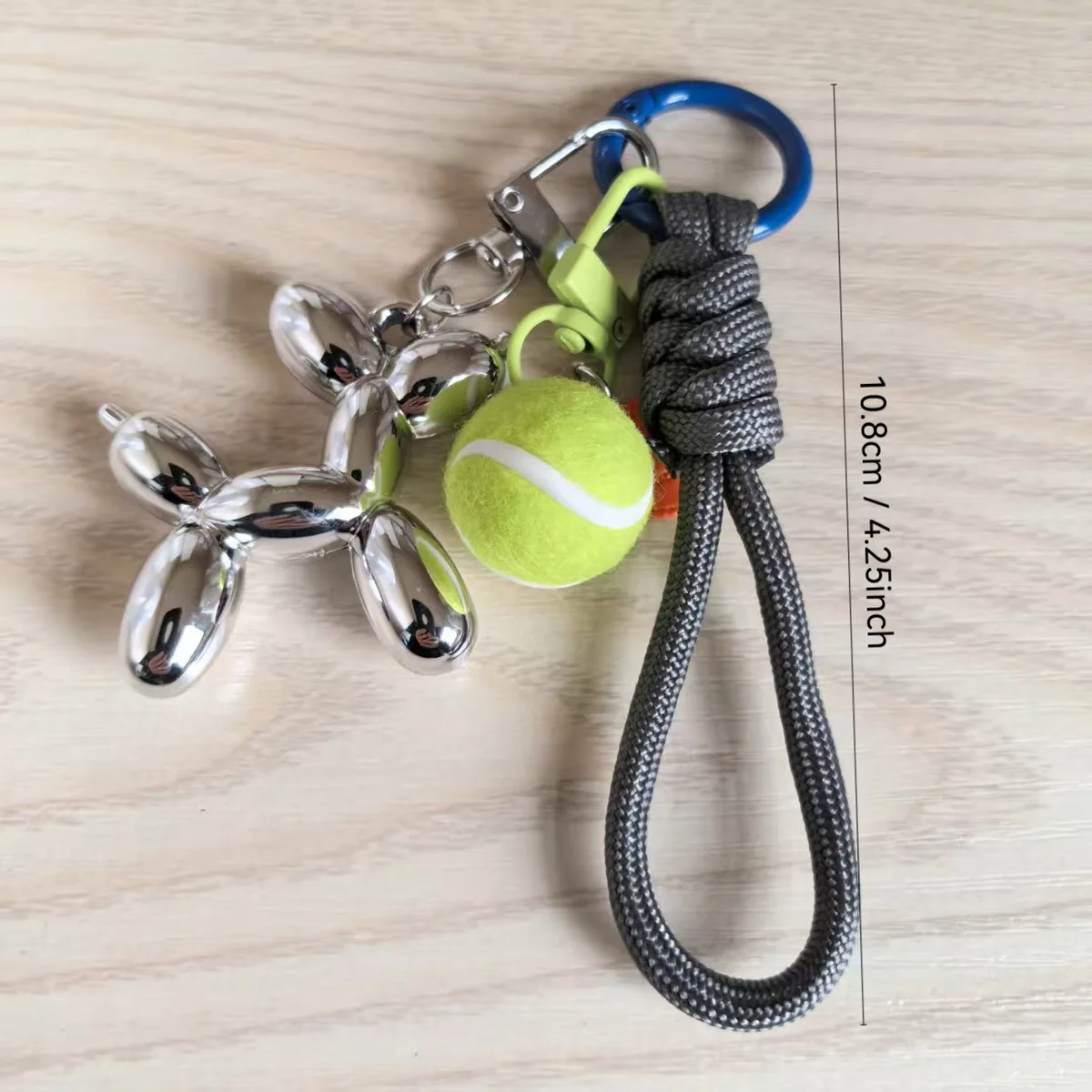 Balloon Dog Keychain Alloy Smiley Face Tennis Bag Pendant Detachable Colorful Round Clasp Knotted Woven Rope Ornaments Gift
