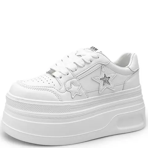 2025 새로운 두꺼운 바닥 흰색 가죽 신발 여성 운동화 가죽 캐주얼 신발 스케이트 보드 라운드 발가락 발 뒤꿈치 편안한 Zapatillas