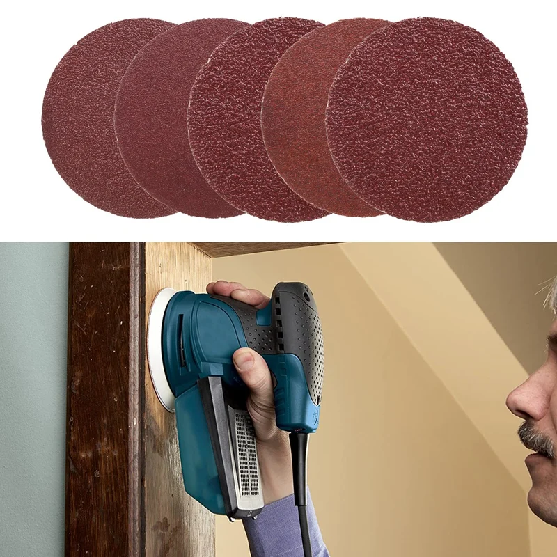 WFF 50 Pcs 2 Inch Sanding Disc 60-180 Grit Hook And Loop For Sander Machine With 1 Pc 2 Inch Drill Shank Backing Pad