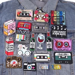 Music Tape Patch DIY Wine Cup/Cartoon Embroidery Patch Book Badge Iron On Patches For Clothing thermoadhesive Patches On Clothes