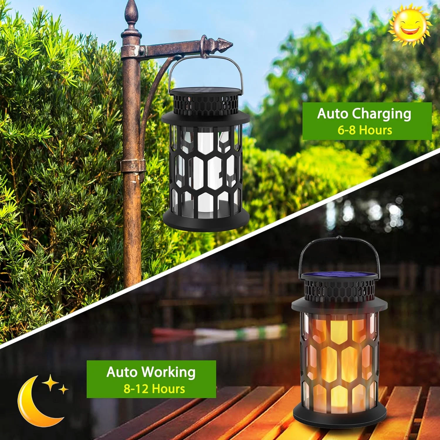 installed solar lanterns Outdoor waterproof flicker flame hanging wireless lanterns decorative lighting suitable for courtya