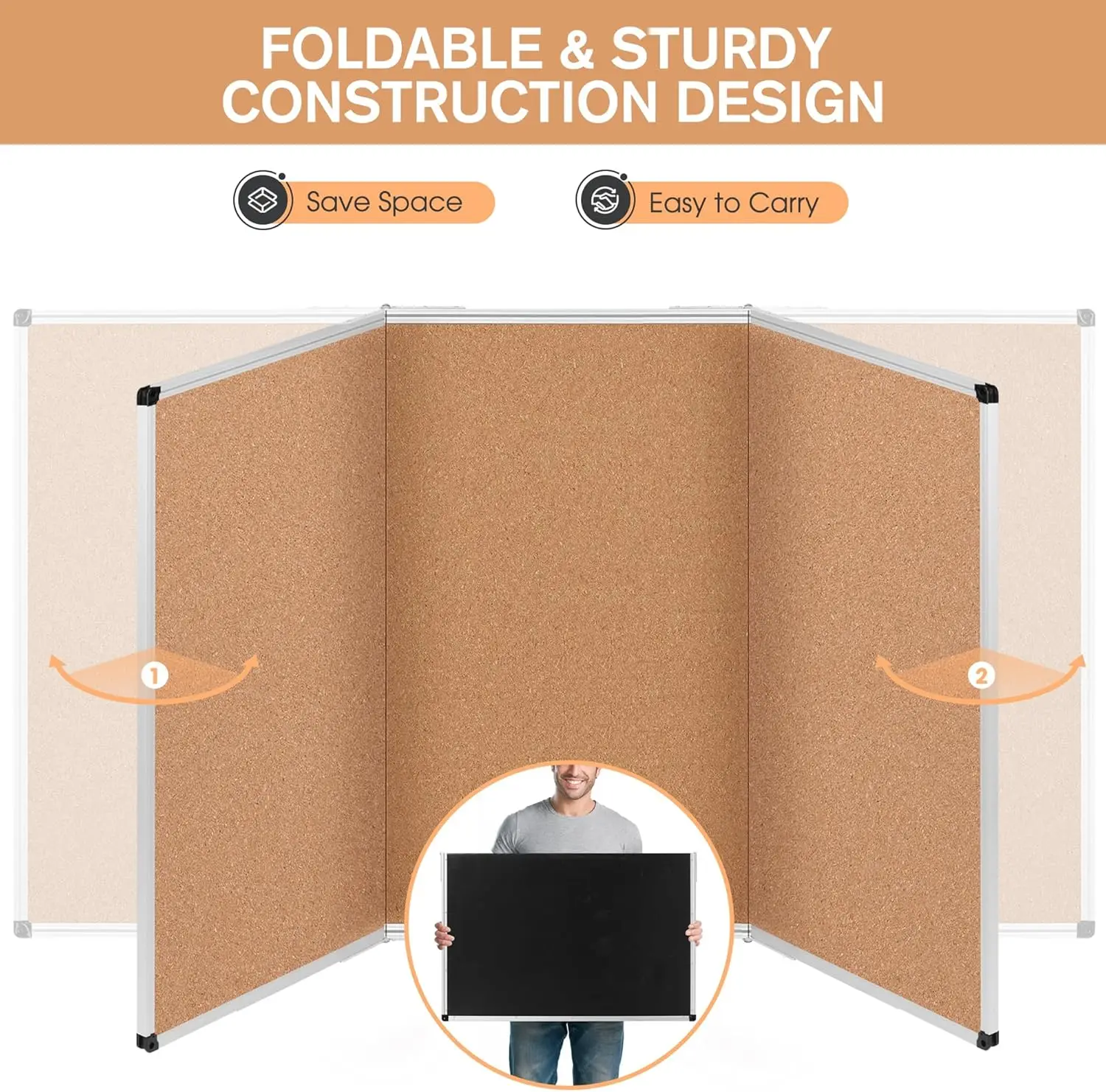 Extra Large Cork Bulletin Board 96" X 48", Foldable Notice Pin Board for Wall, Silver Aluminum Framed 8'x4' Corkboard, Wall Mo