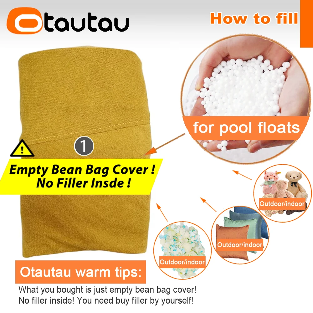 OTAUTAU Outdoor 4ft Waterproof Chenille Bean Bag Cover Swim Pool Lounger Sofa Bed SF504【No Filler!Please Fill It By Yourself!】