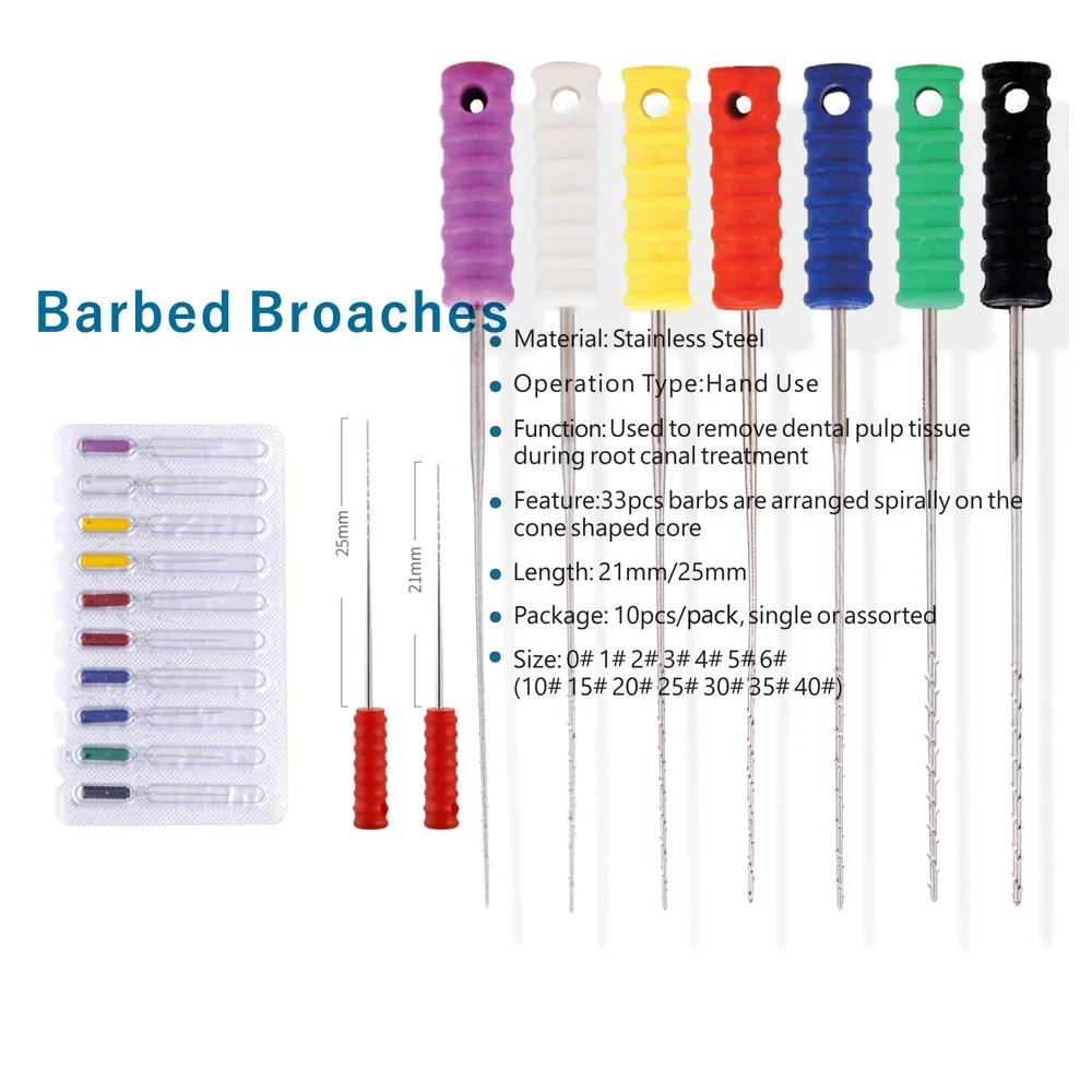 10pcs/Pack Dental Barbed Broaches Handle Endondontic Files Stainless Steel Materials Dentistry Tools Root Canal Instruments #0-6