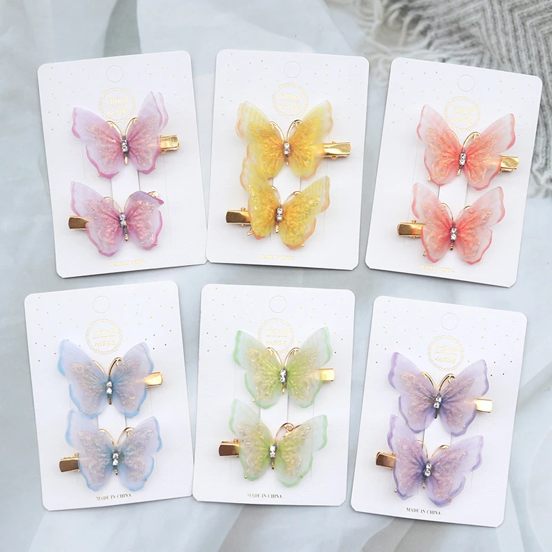 2/4Pcs Sweet Butterfly Hair Clips For Girls Hair Accessories Colorful Hairpins Barrettes Women Hair Ornament Rainbow Headwear