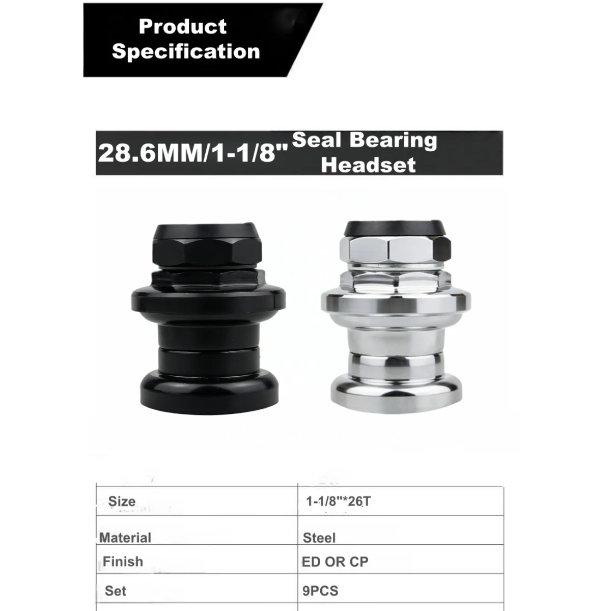 25,4 mm/1 Zoll und 28,6 mm/1-1/8 Zoll Gewinde-Käfiglager und Dichtungslager Fahrrad-Steuersatz für 30 mm/34 mm Steuerrohr, leichter Fahrrad-Steuersatz – Detail 20