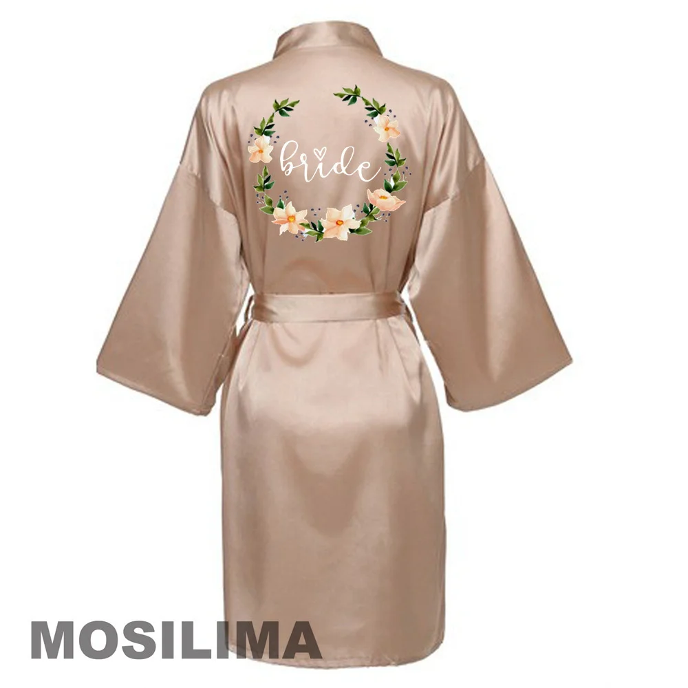 Wedding Party Team Bride Robe Kimono Satin Pajamas Bridesmaid Bathrobe SP071