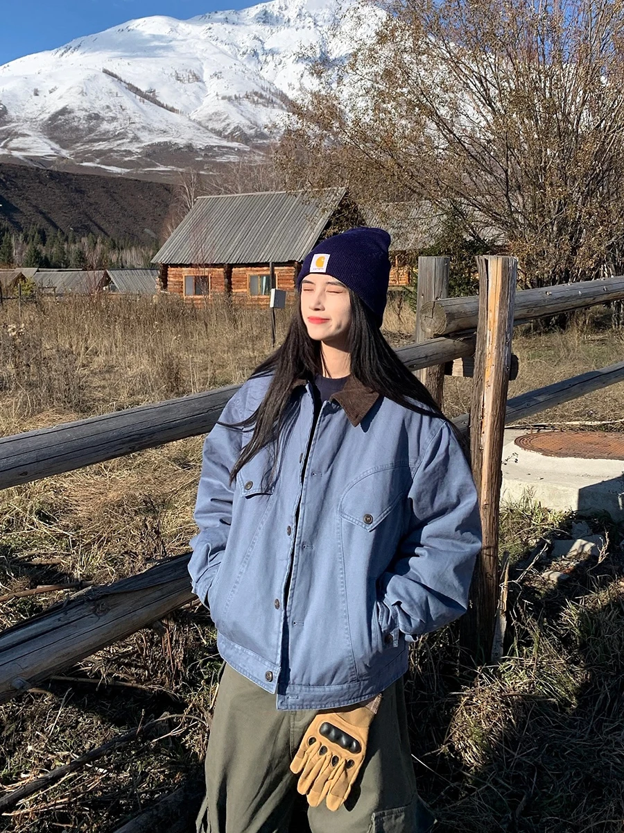 

Зимнее хлопковое джетовое мужское пальто с отложным воротником в американском стиле ретро, свободное повседневное пальто на подкладке стандартного кроя, длинное S...