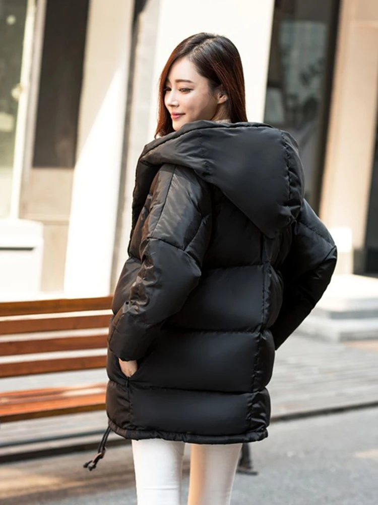 winter women loose fit coat fashion cute parkas hooded jacket overcoat medium casual  duck down overcoat snowear