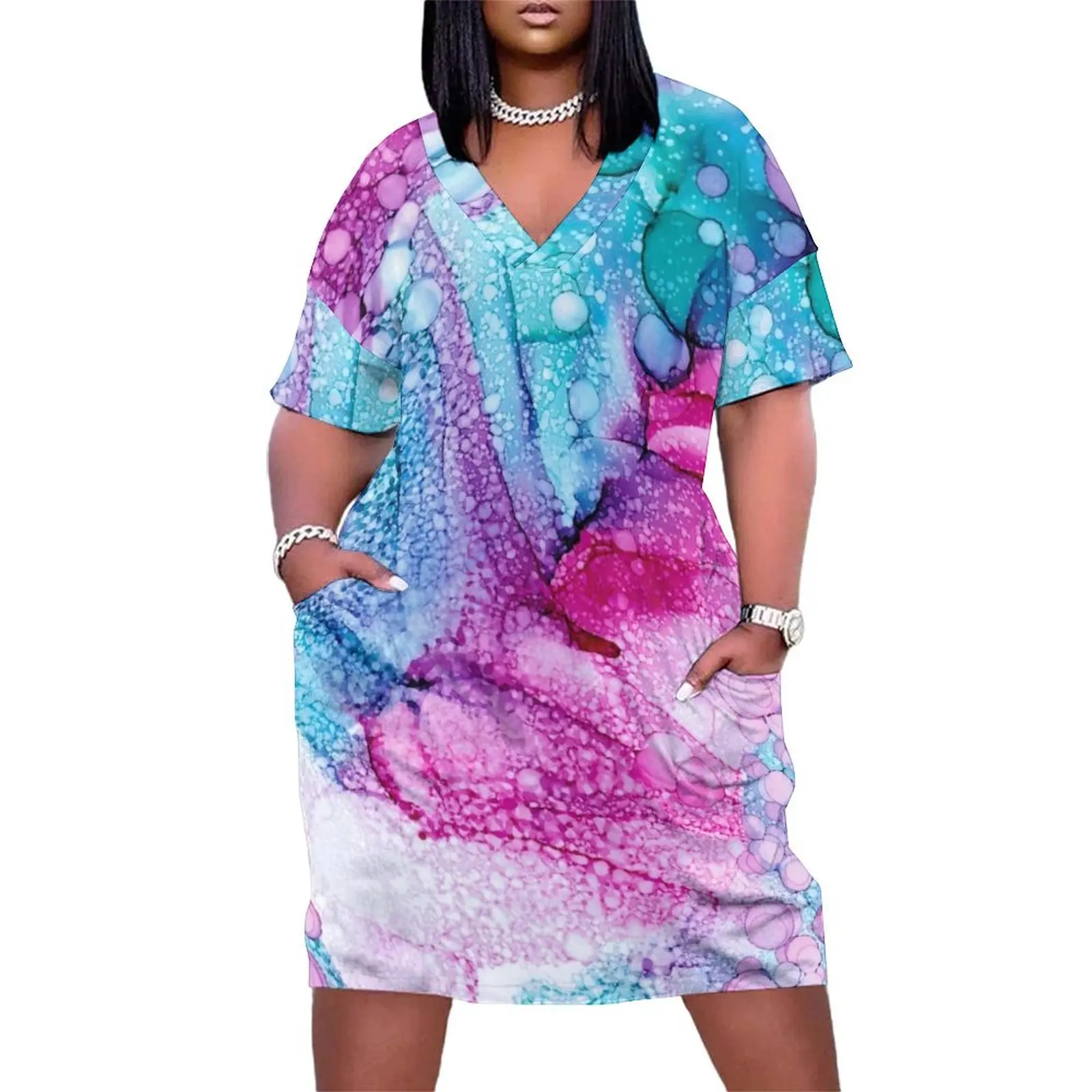 Cotton Candy Explosion 32622 Modern Alcohol Ink Abstract by Herzart Loose Pocket Dress Clothing Elegant gowns