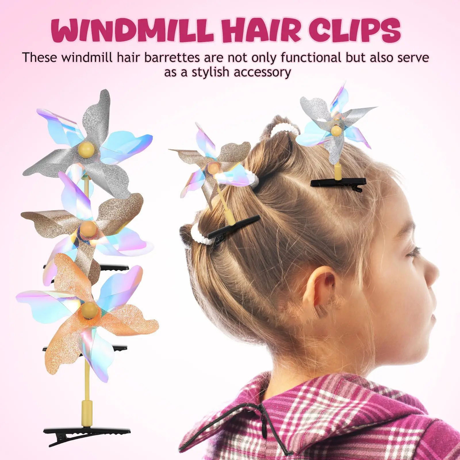 

20 Pcs Windmill Hair Clips Sequin Ornaments Plastic Metal Girls Women Party Accessories Hairstyle Hairpins