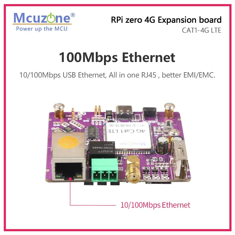 الموديل: RPi0_RS485CAT1، Zero CAT1 4G LTE ولوحة توسيع إيثرنت 100 ميجابت في الثانية لـ Raspberry Pi Zero/zero W H/ZERO2 W، USB HUB، RS485