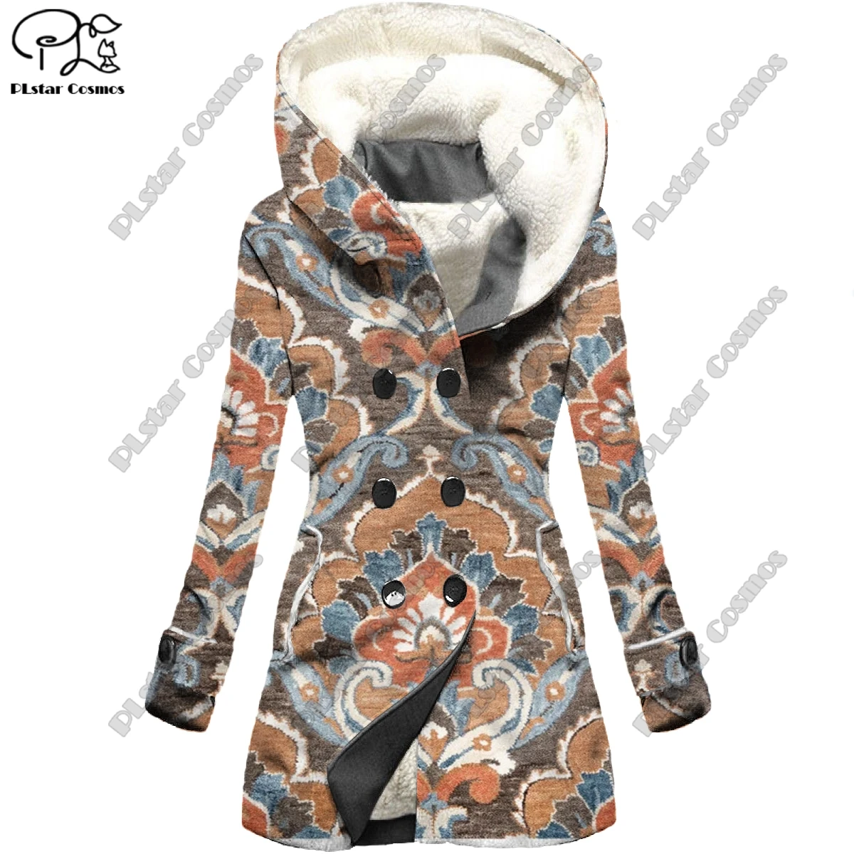 

3D printed retro tattoo printed hooded fleece jacket warm women's jacket winter casual gift series new F-12