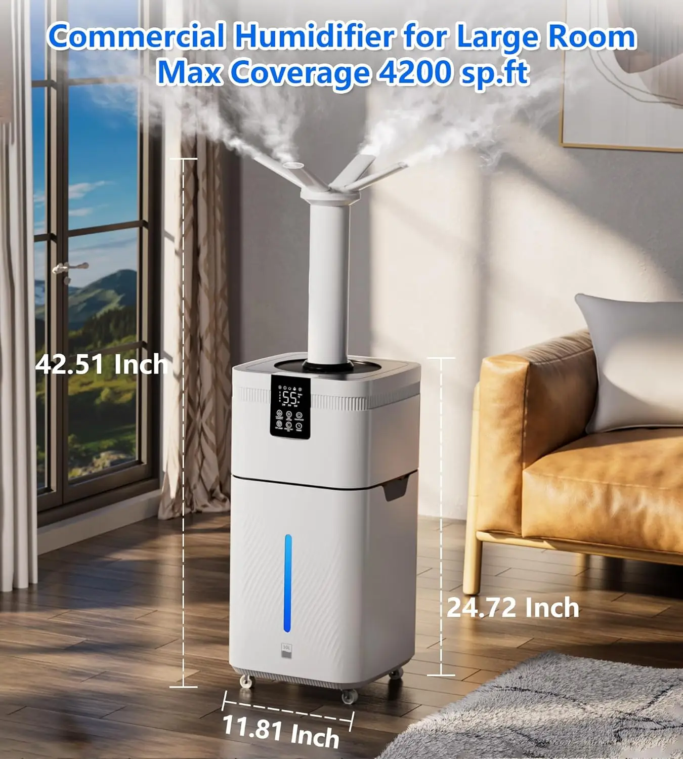 

30L/7.93Gal Commercial Humidifier for Large Room 4200 sq ft, 3000mL/H Whole House Humidifiers with Supersized Cool Mist,Quiet Hu