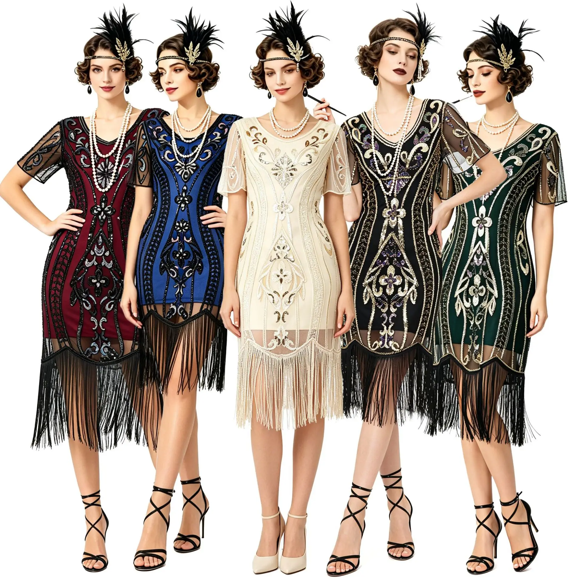 New 2026 Sequin Tassel Dress Vintage Party Evening Gown Festival Costume Women's Fashion Retro Style Holiday Dress