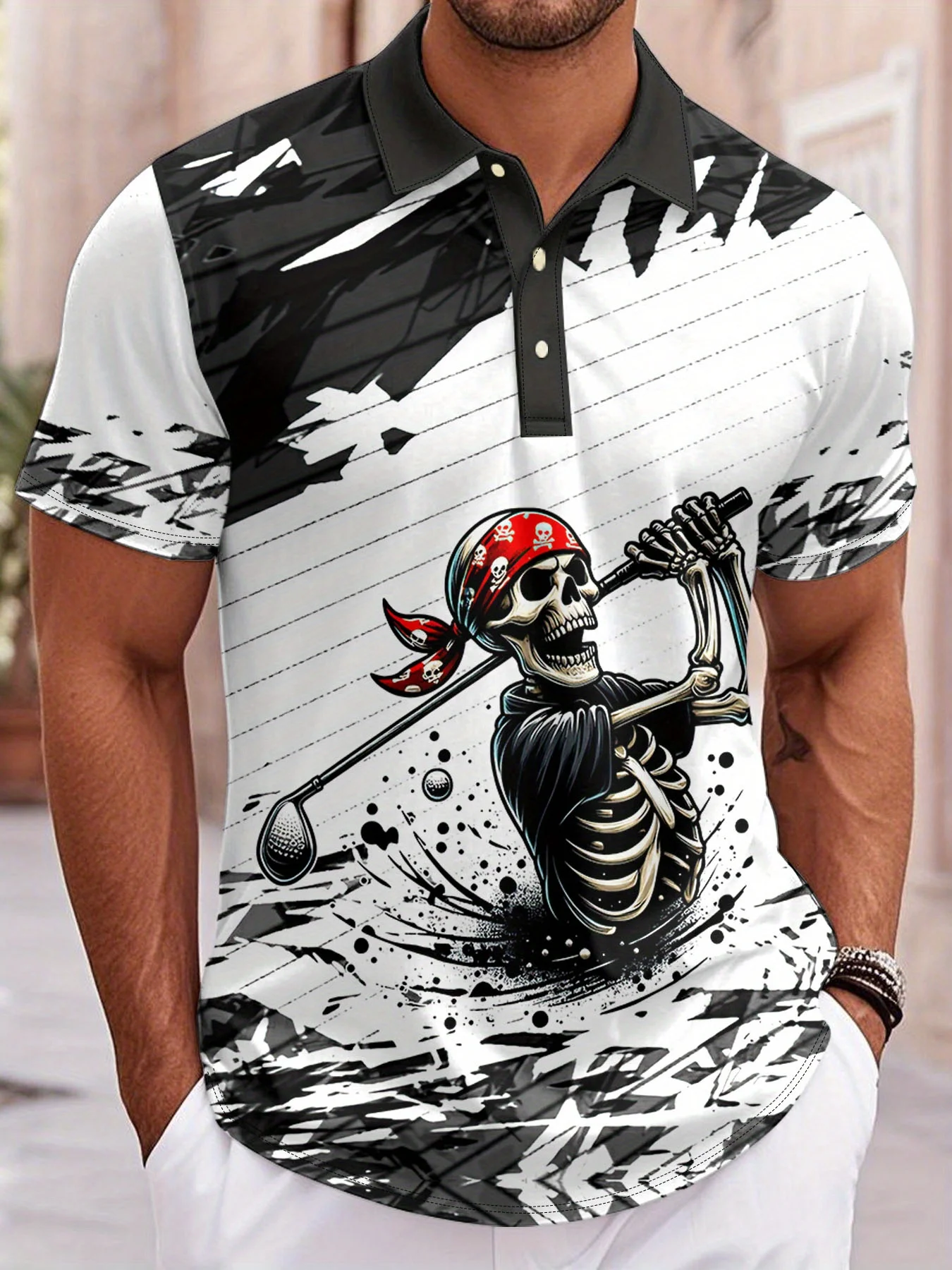 

Funny Skeleton Graphic Golf Polo Shirt For Men 3D Printed Halloween Elements Casual Short Sleeve Tops Loose Button Lapel Clothes