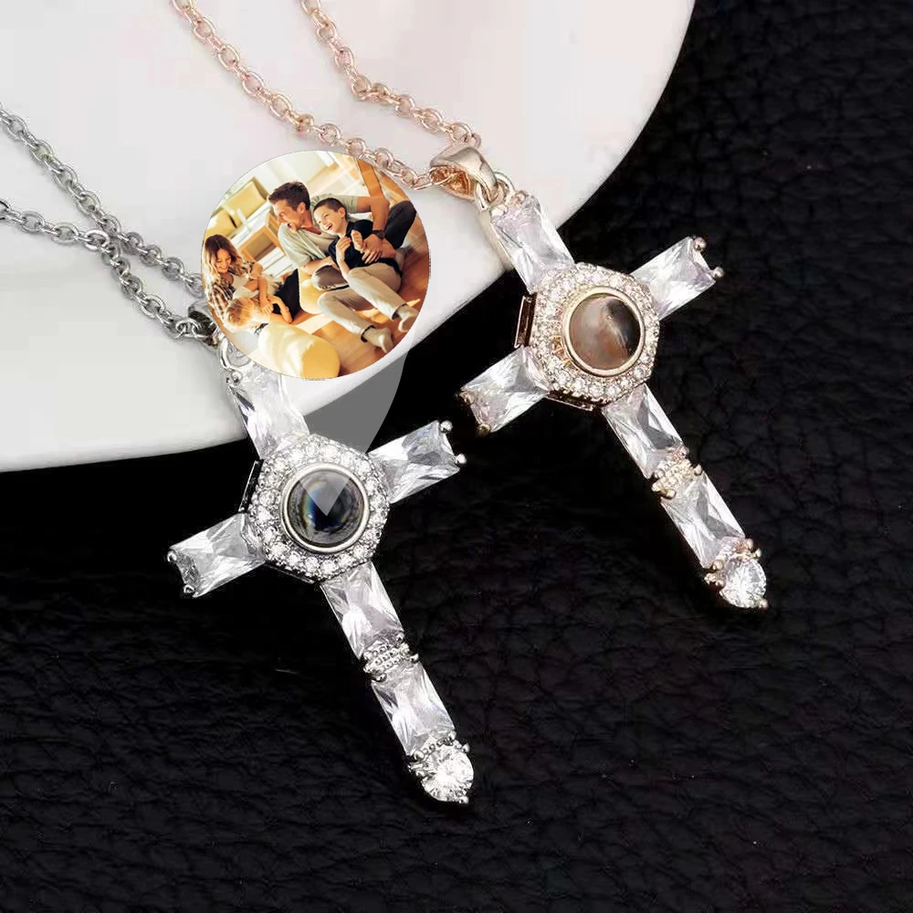 

Custom Cross Necklace With Picture Inside Picture Necklace Personalized Photo Projection Necklace Gifts for Couples/Lovers