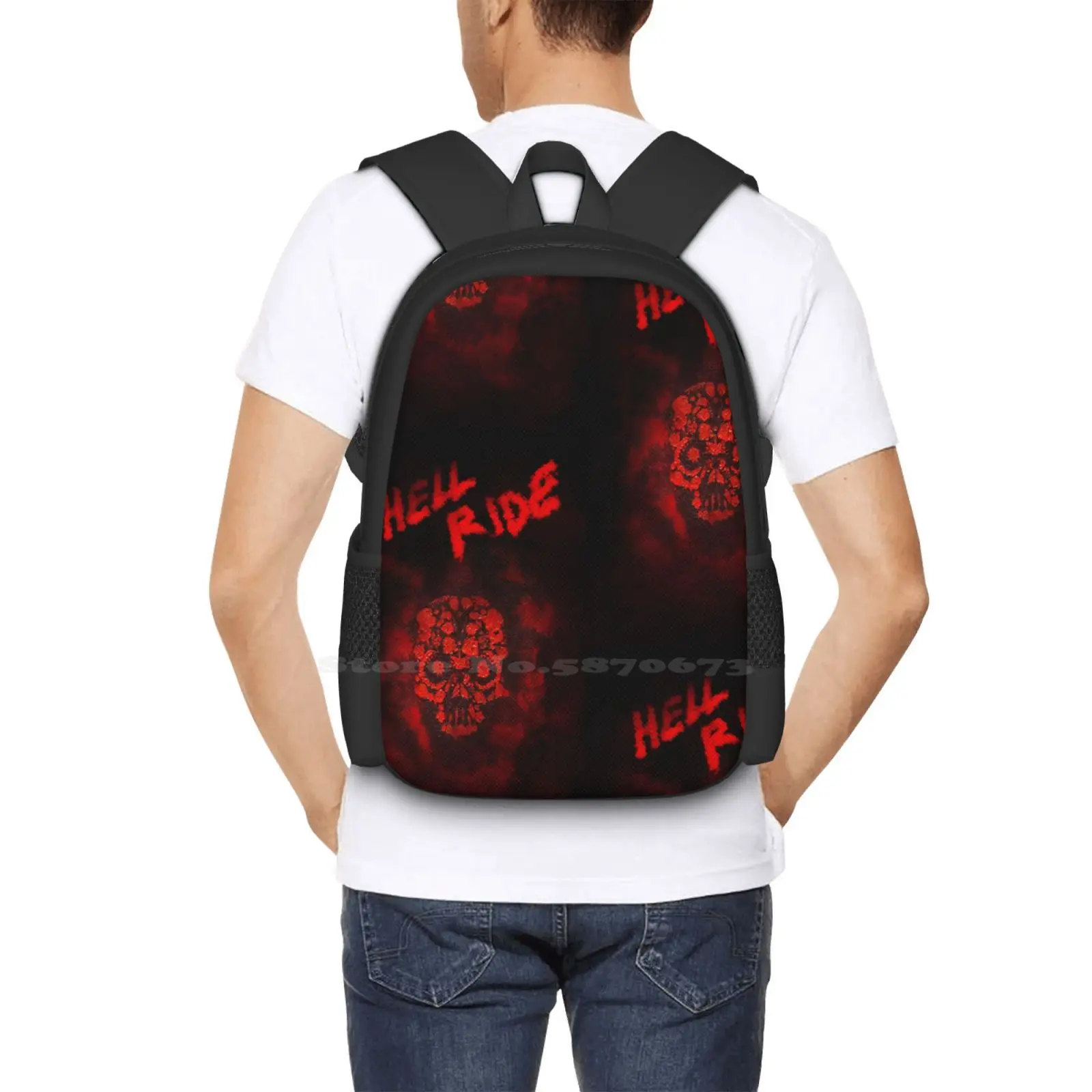 Hell Ride Pattern Design Bag Student'S Backpack Hell Devil Diabolical Holiday Halloween